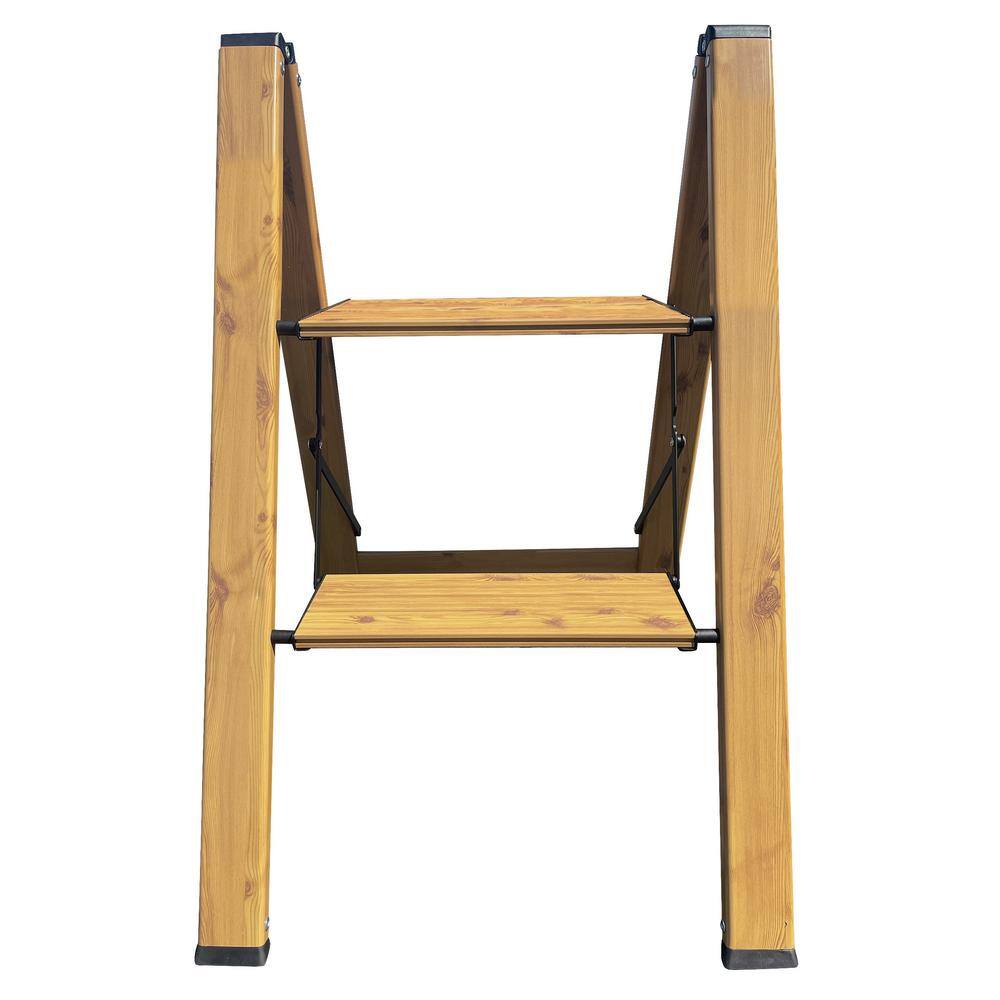 Tan 2-Step Aluminum Wood Grain Folding Ladder