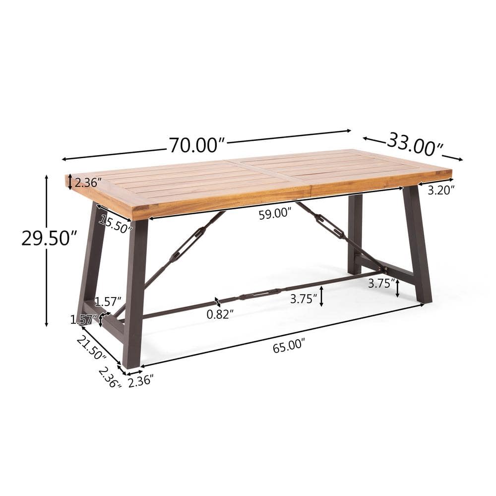 Teak and Multibrown 7-Piece Acacia Wood and Wicker Outdoor Dining Set