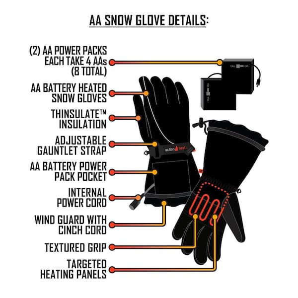 ActionHeat Men&s AA Battery Heated Snow Gloves Grey