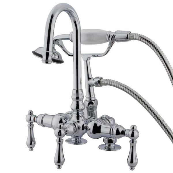 Kingston Brass Vintage 3-Handle Deck-Mount Clawfoot Tub Faucets with Hand Shower in Polished Chrome