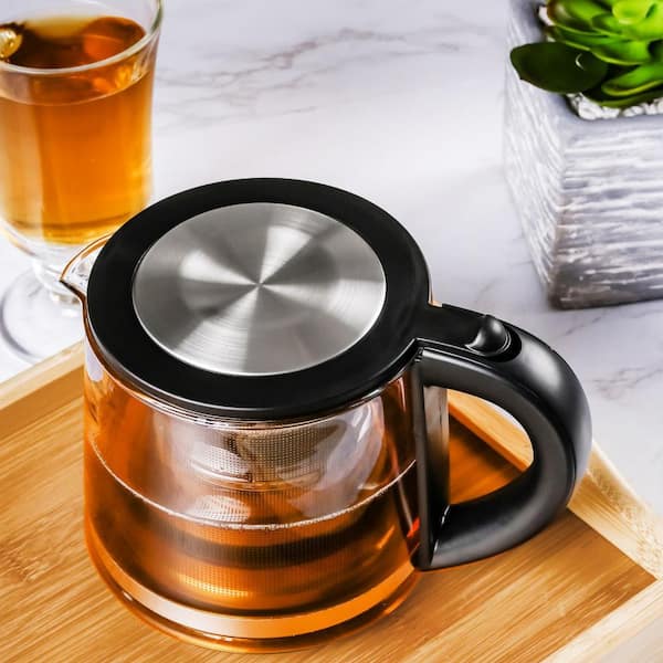 OVENTE 3.4-Cup Black Glass Tea Kettle with Tea Infuser for Loose