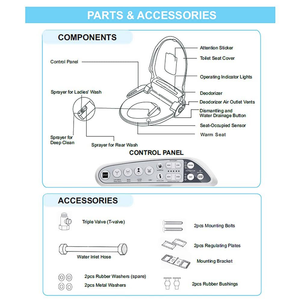 Glossy White Electric Elongated Bidet Toilet Seat