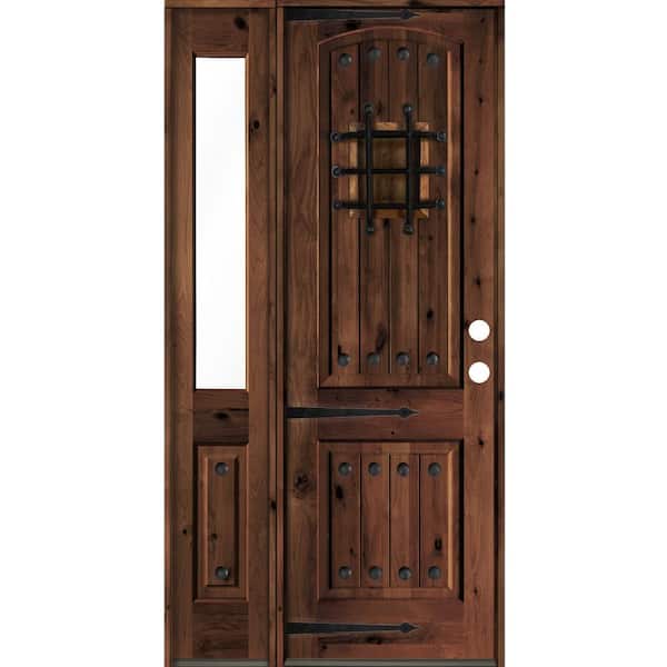 Krosswood Doors 46 in. x 96 in. Mediterranean Knotty Alder Left-Hand/Inswing Clear Glass Red Mahogany Stain Wood Prehung Front Door