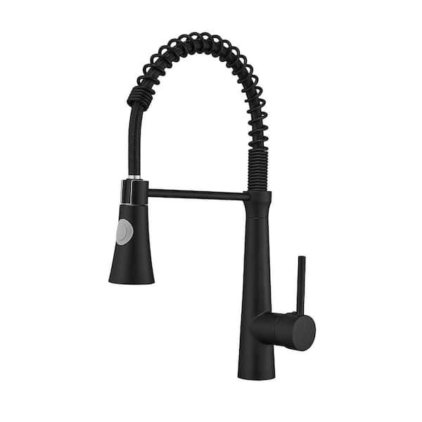 Unbranded Commercial Single Handle Pull Down Sprayer Kitchen Faucet, Single Lever Kitchen Sink Faucet in Black