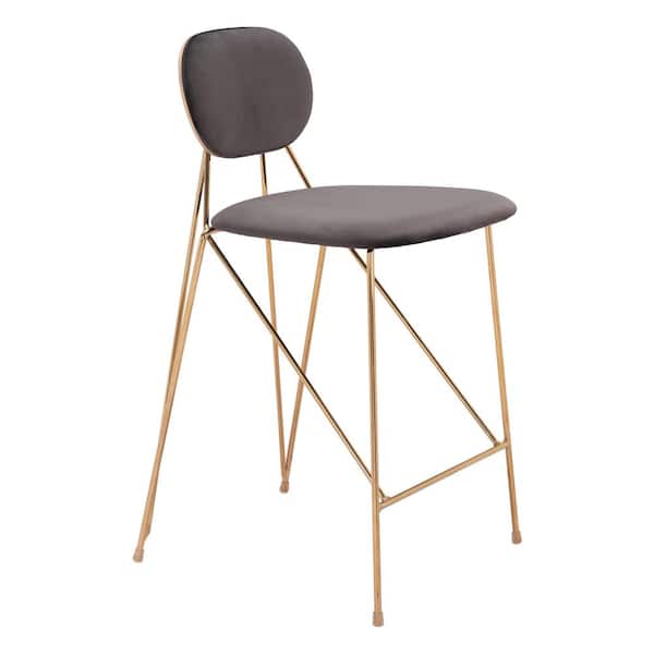 ZUO Georges 25.6 in. H Gray and Gold 100% Polyester Wood Frame Counter Stool Set - (Set of 2)