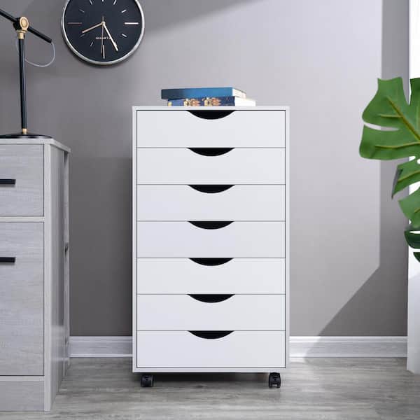 HOMESTOCK White, 5 Drawer Wood Storage Dresser Cabinet with Shelves,  Wheels, Craft Storage, Makeup Drawer File Cabinet, 99957 - The Home Depot