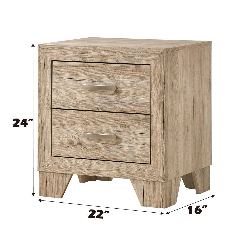 Natural Washed Oak 2-Drawer Wooden Nightstand