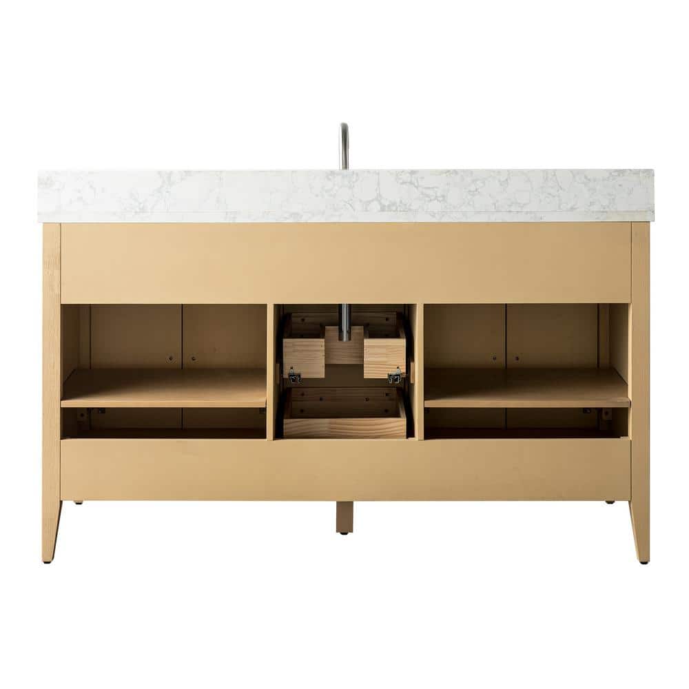 Natural Oak 60'' Single Bathroom Vanity with Engineered Marble Top