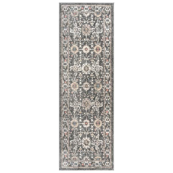 Gertmenian Heirloom Dov Gray 3 ft. x 8 ft. Oriental Border Indoor Runner Rug