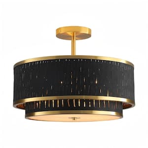 15. in. Modern Drum Brushed Gold Semi-Flush Mount Ceiling Light for Living Room, Bedroom, Dining Room