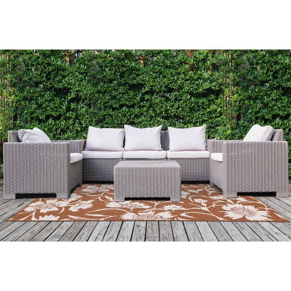 Zyana Collections 8 ft. x 11 ft. Orange Botanical Indoor Area Rug