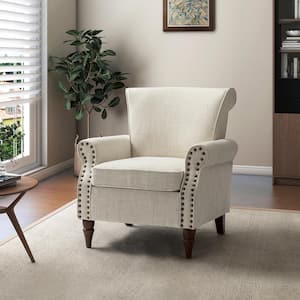 Cythnus Traditional Ivory Nailhead Trim Upholstered Accent Armchair with Wood Legs