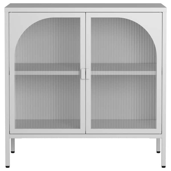 White 31.5 in. H 2 Glass Door Accent Storage Cabinet with Adjustable Shelves