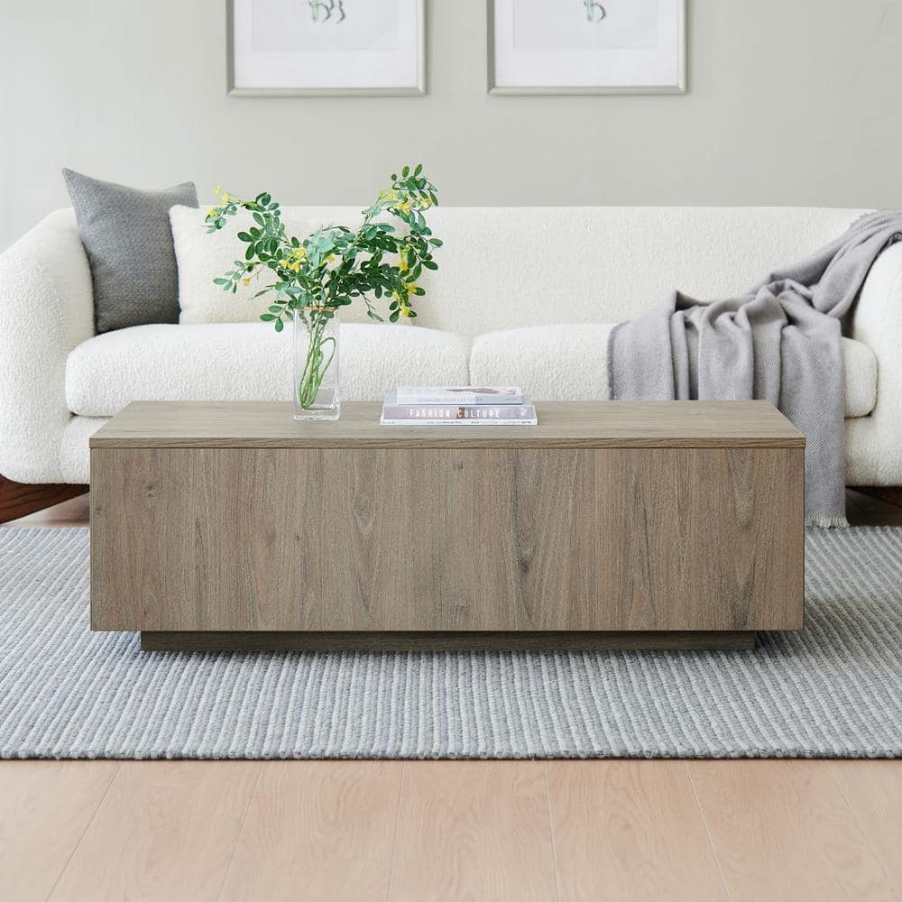 Antiqued Gray Oak Rectangular Wood Coffee Table, 48"