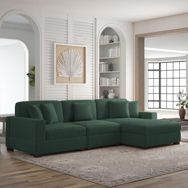 Uixe 118 in. Square Arm 3-Piece Corduroy Upholstered L-Shaped Sectional Sofa in Hunter Green