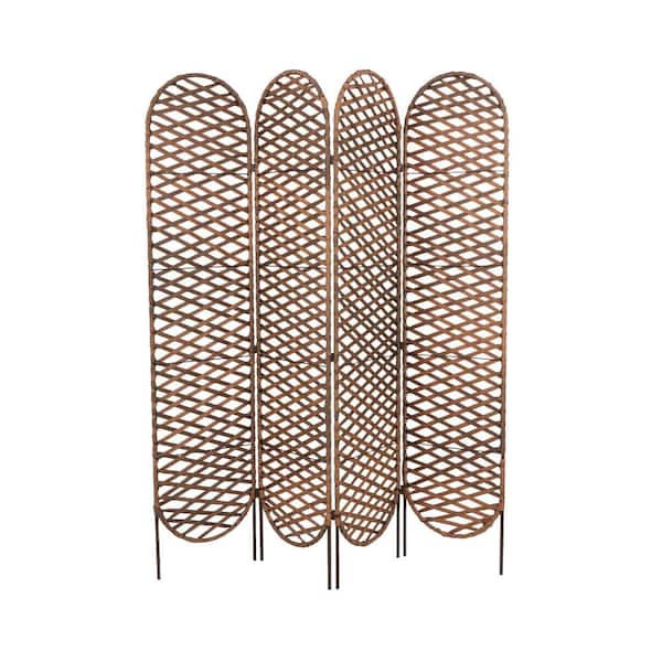 6 ft. Copper Geometric Handmade Foldable Freestanding Woven Room Divider Screen with 4-Oval Shaped Panels