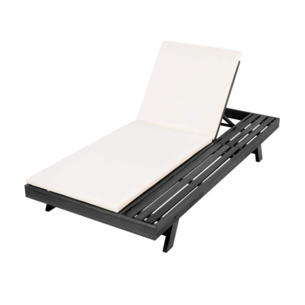 Black 1-Piece Acacia Wood Outdoor Patio Chaise Lounge with White Cushions price history on PriceWatchPro