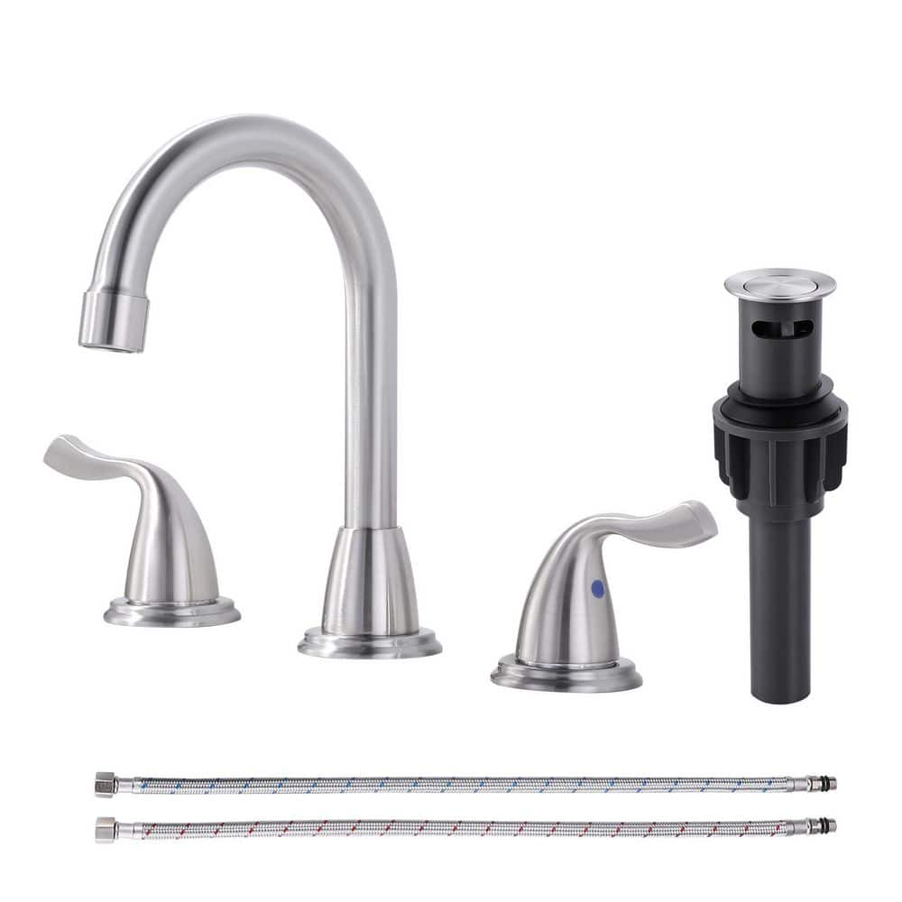 8 in. Widespread Double-Handle Bathroom Faucet with Pop-Up Drain in Brushed Nickel price history on PriceWatchPro