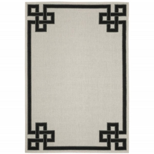 Beige, Black 2 ft. x 4 ft. Loomed Border Polypropylene Rectangle Indoor/Outdoor Area Rug