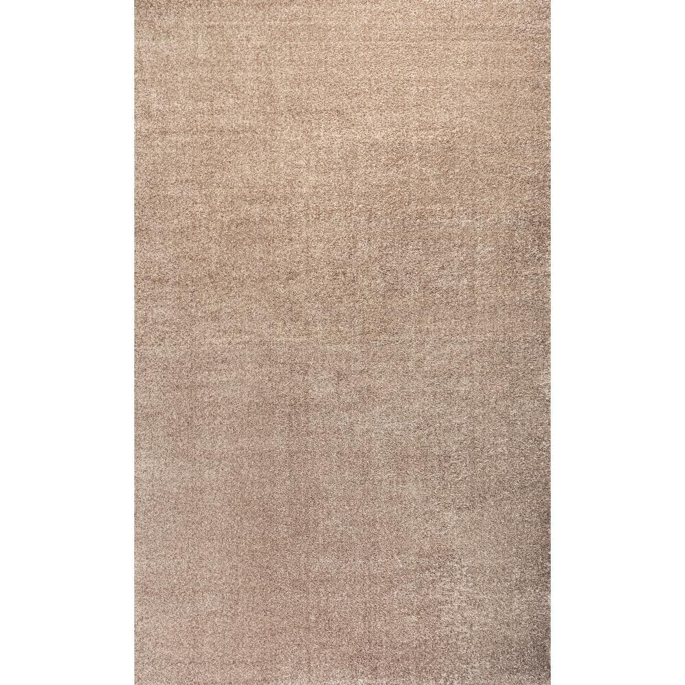 Beige 12' x 15' Solid Synthetic Low-Pile Area Rug