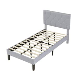 Upholstered Bed, Platform Bed with Adjustable Headboard, Wood Slat Support, No Box Spring Needed, Gray Twin Bed Frame