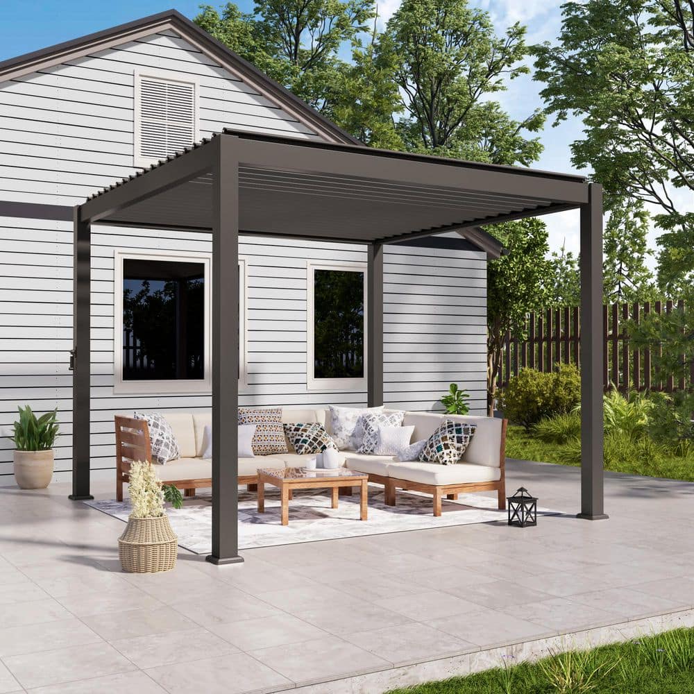10 ft. x 10 ft. Modern Steel Louvered Pergola Outdoor Pergola with Adjustable Roof for Backyard, Brown price history on PriceWatchPro