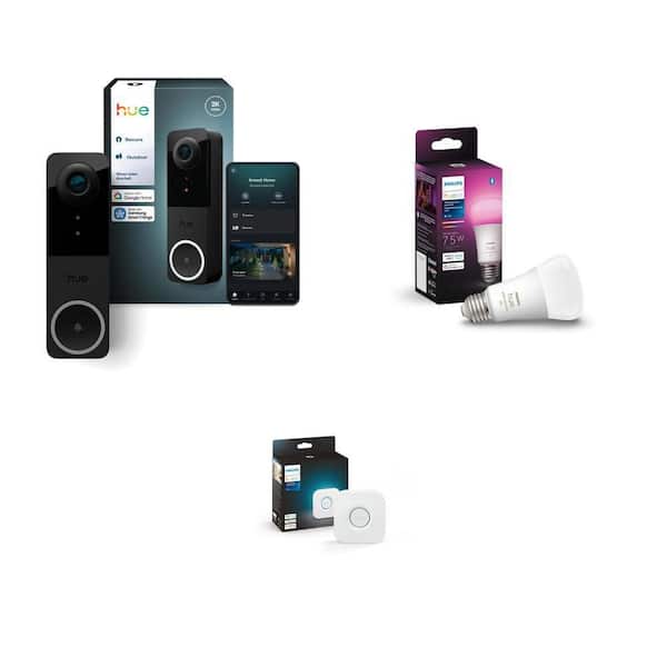 Smart Home Bridge, HD Video Doorbell Camera, and A19 Smart LED Bulb Combo (3-Piece)