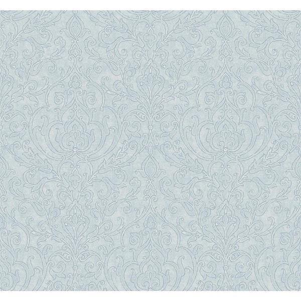 CASA MIA Soft Damask Light Bleu Paper Non-Pasted Strippable Wallpaper Roll (Cover 60.75 sq. ft.)