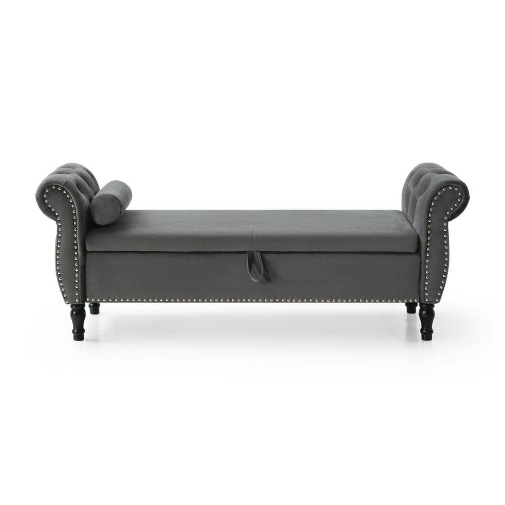 63 in. W x 22.1 in. D x 24 in. H Gray Velvet Tufted Storage Bench With A  Pillow CUU49317 - The Home Depot