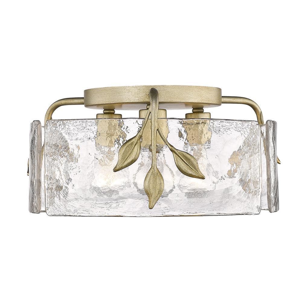 White Gold Glass Drum Flush Mount Light Fixture