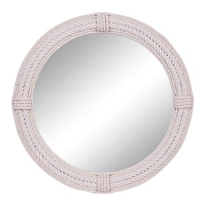 36 in. x 36 in. Coiled Rope Round Framed White Wall Mirror with Wrapped Rope Accents
