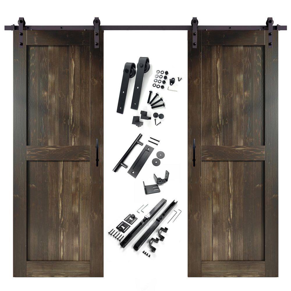 32 in. x 84 in. H-Frame Ebony Double Pine Wood Interior Sliding Barn Door with Hardware Kit Non-Bypass price history on PriceWatchPro