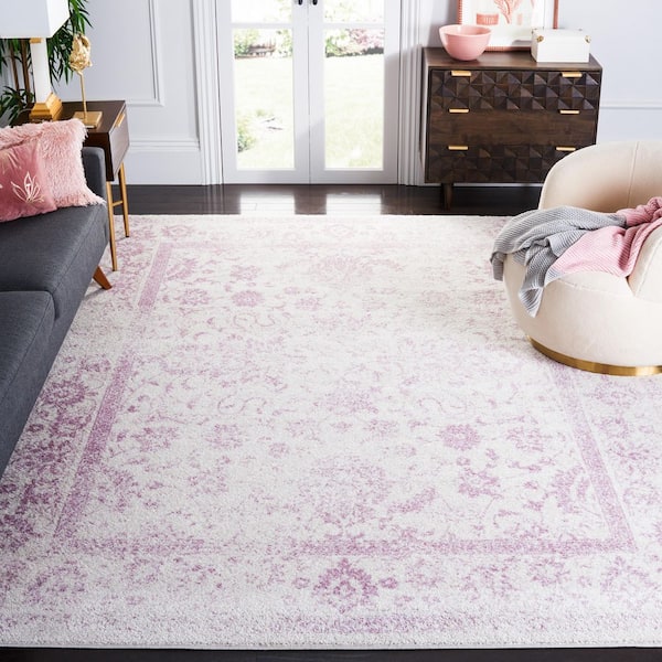 Adirondack Ivory/Lavender 8 ft. x 10 ft. Border Distressed Area Rug