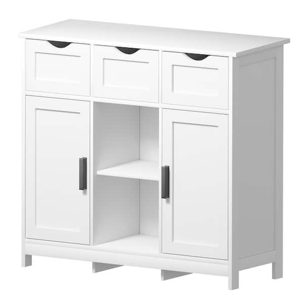 COWLOWN 35.40 in. W x 11.80 in. D x 31.10 in. H White Linen Cabinet with Drawers and Shelves