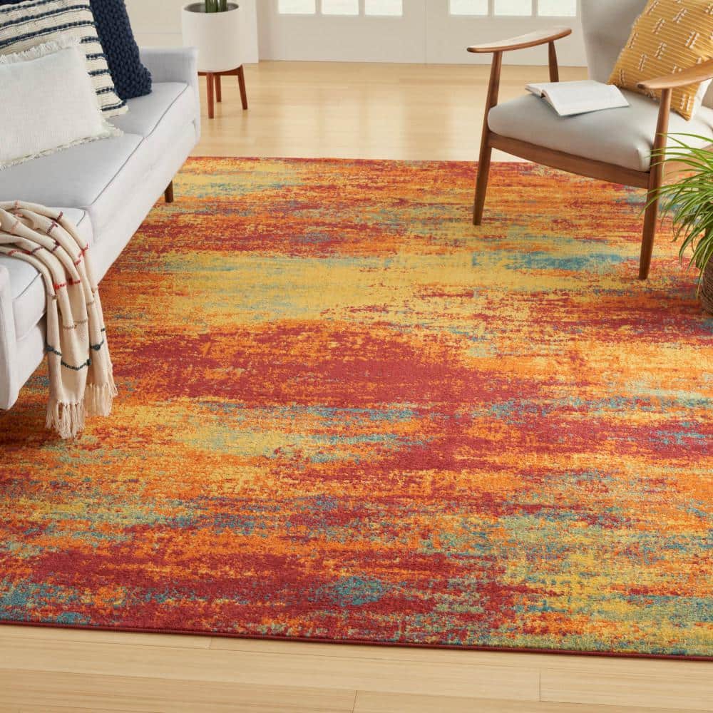Flame Red and Yellow Abstract 8' x 10' Synthetic Rug