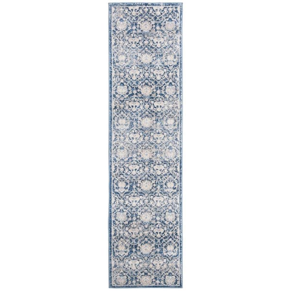 SAFAVIEH Brentwood Navy/Cream 2 ft. x 22 ft. Distressed Multi-Floral ...