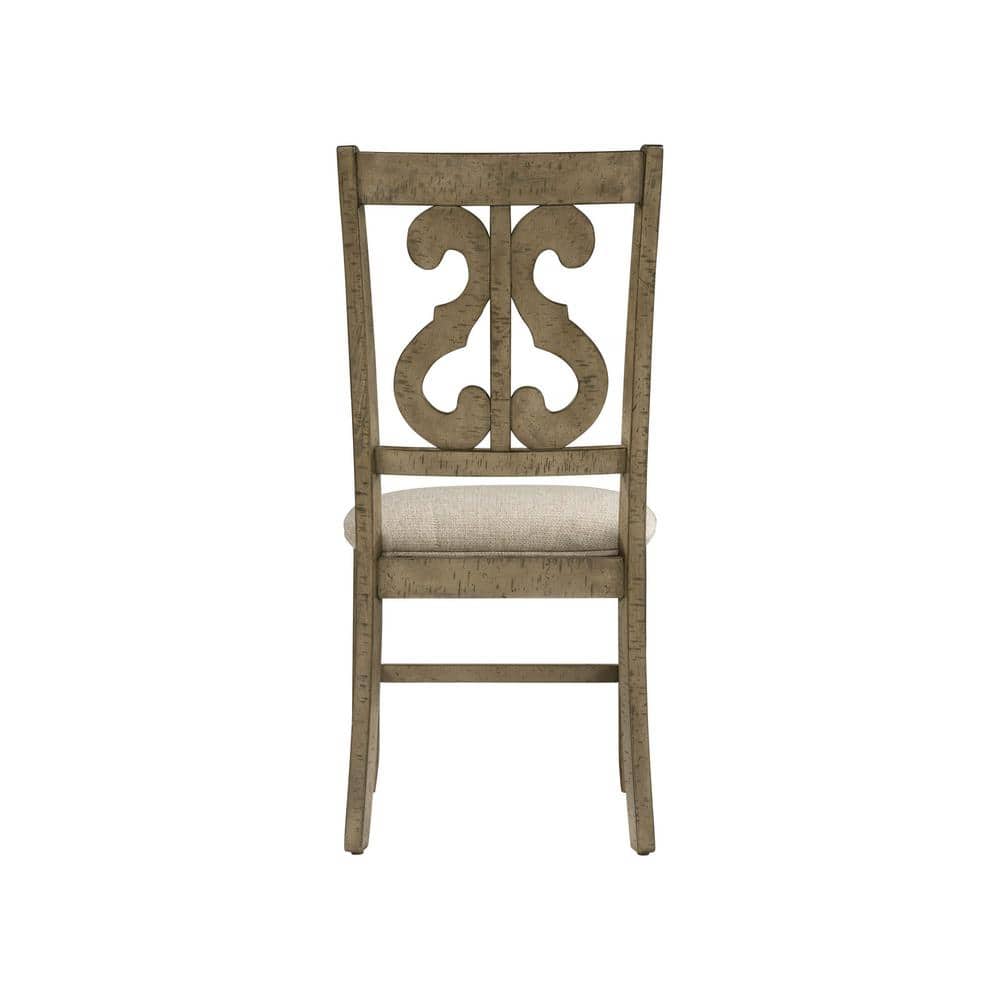 Traditional Slat-Back Side Chair with Taupe Upholstered Cushion