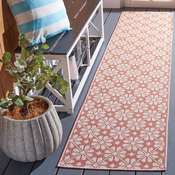 Martha Stewart 2 ft. x 9 ft. Terracotta Monochrome Floral Runner Rug