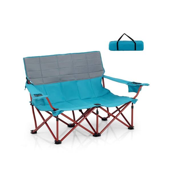 ANGELES HOME Oversized Camping Chair Folding Loveseat Camping Couch with Cup Holders and Thick Padding-Blue