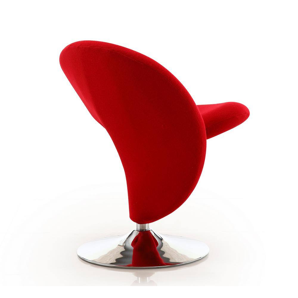 Curl Red Polished Chrome Wool Blend 24" Swivel Accent Chair