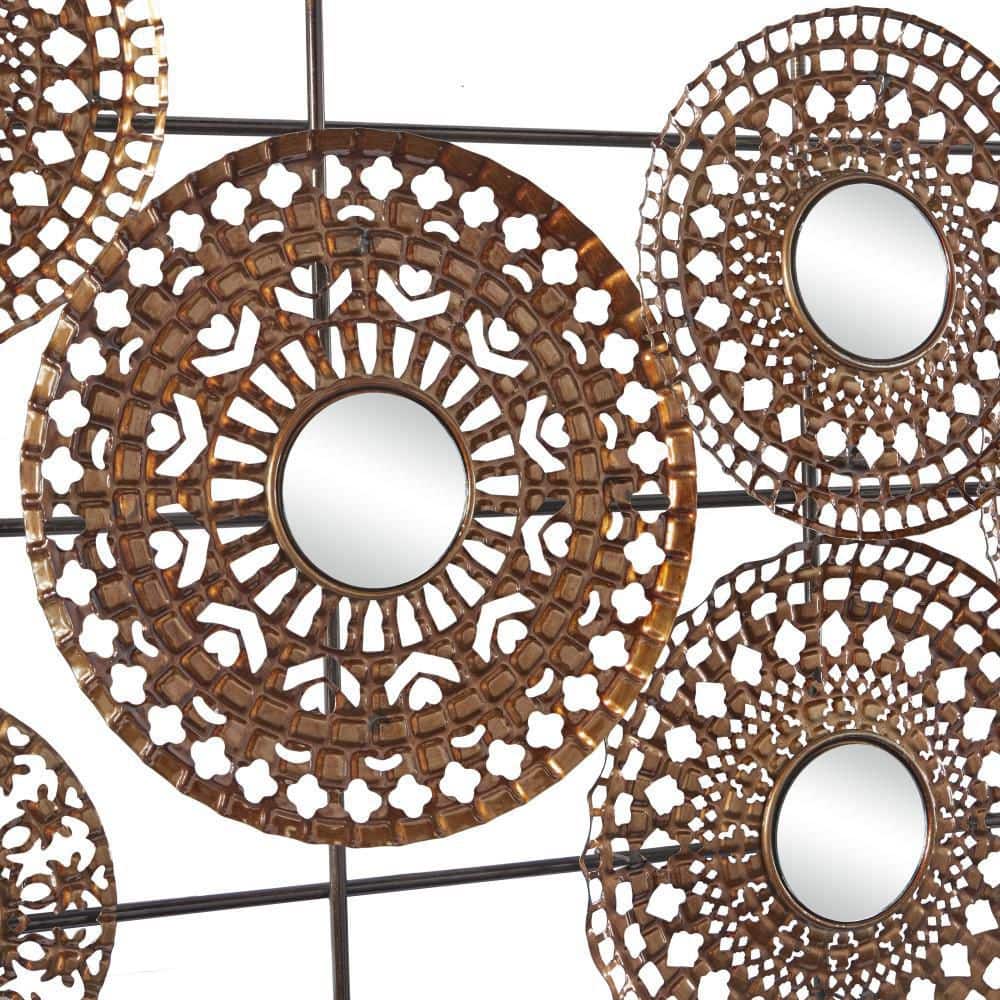 Bronze Metal Abstract Wall Sculpture with Mirrored Accents