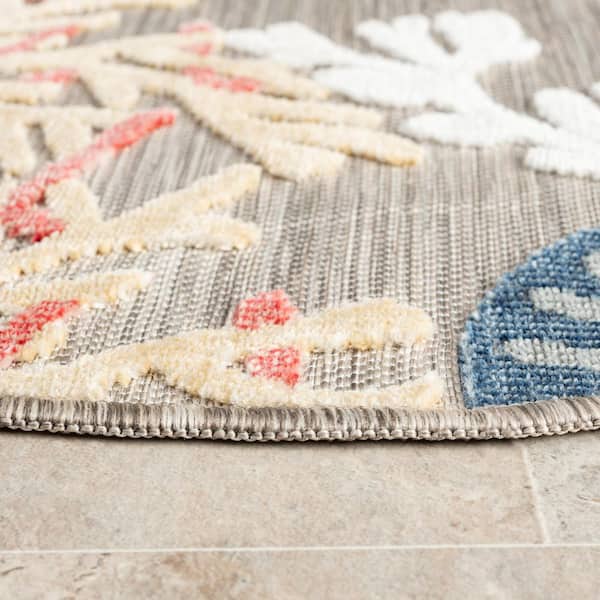 Coral Reef 7 ft. 6 in. Round Hi-Low Coastal Gray Taupe Indoor Outdoor Area Rug