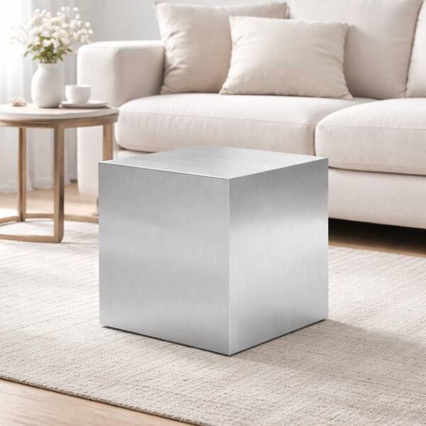 20 in. Silver Square Metal End Table with Metal Frame