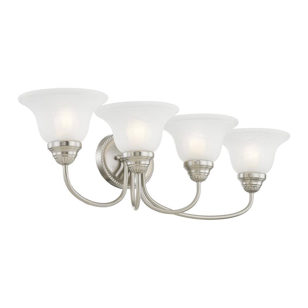 Edgemont 4-Light Vanity in Brushed Nickel with White Alabaster Glass