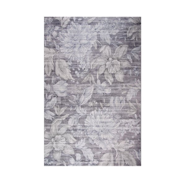 4 ft. x 6 ft. Gray and Beige Floral Area Rug