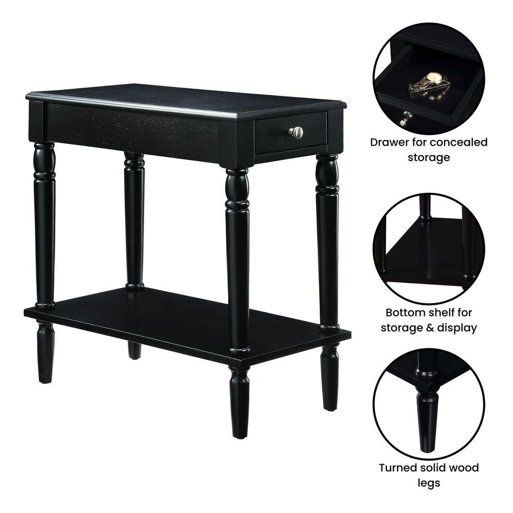 Elegant Square Black Wood End Table with Storage and Turned Legs