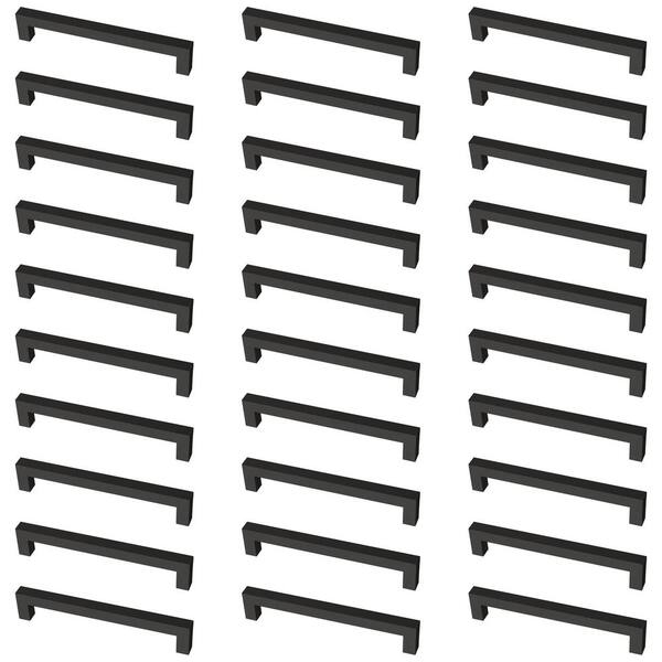 30 Pack Matte Black Square Cabinet Handles - 6 1/4 Inch Stainless Steel Kitchen Pulls