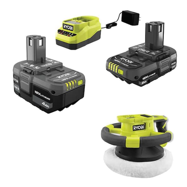 RYOBI ONE+ 18V Cordless 10 in. Variable Speed Random Orbit Buffer with 2.0 Ah Battery, 4.0 Ah Battery, and Charger