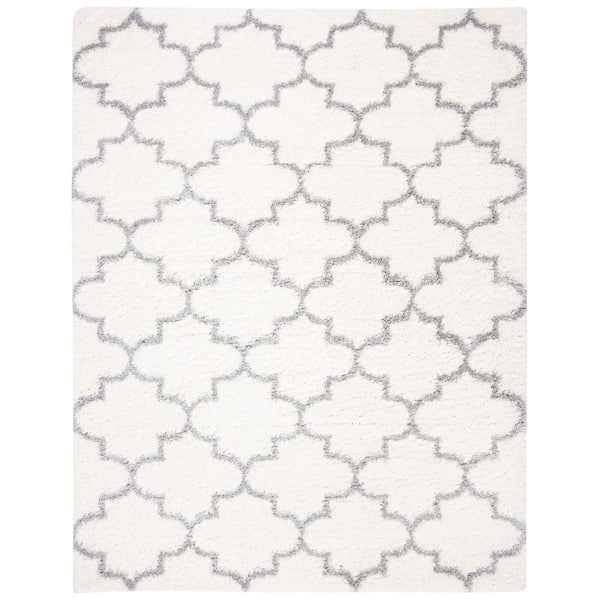 SAFAVIEH Fontana Shag Cream/Gray 8 ft. x 10 ft. Quatrefoil Geometric Area Rug