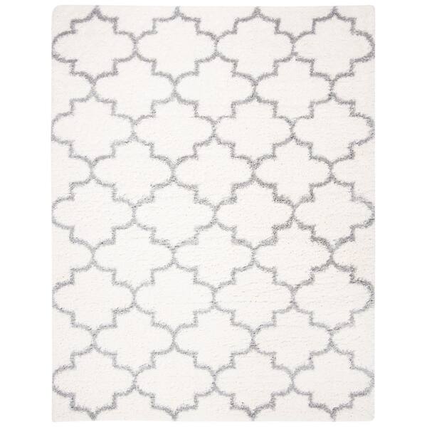 SAFAVIEH Fontana Shag Cream/Gray 9 ft. x 12 ft. Quatrefoil Geometric